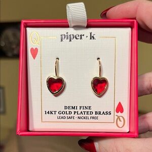 NIB Piper Red Heart Gold Plated Earrings